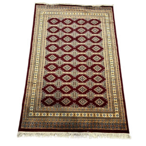 Hand-knotted Pakistani Jaldar Red Wool & Silk touch design Rug.