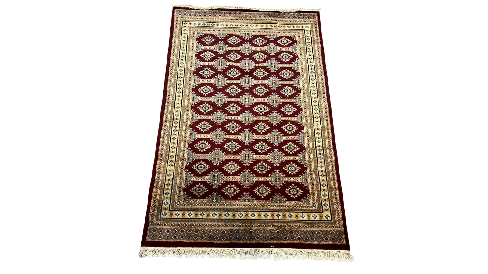 Hand-knotted Pakistani Jaldar Red Wool & Silk touch design Rug.