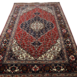 Exquisite Hand-Knotted Maroon Persian-Style Wool Area Rug with Central Medallion.