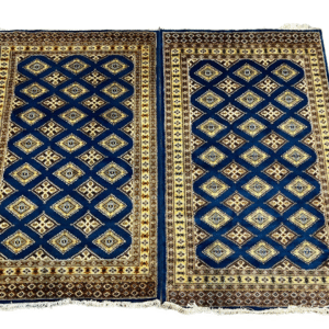 Pair of Hand-Knotted Jaldar Rugs in Deep Blue & Gold Luxurious Navy Blue Afghan Jaldar with silk touch design Rug Pair.