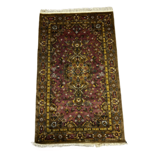 Traditional Oriental-Style Accent Rug in Burgundy and Green with silk touch design.