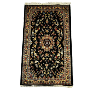 Timeless Black & Multi-Color with silk touch Floral Persian-Design Rug.