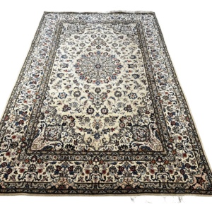 Exquisite Hand-Knotted Persian Nain Rug - Cream & Blue